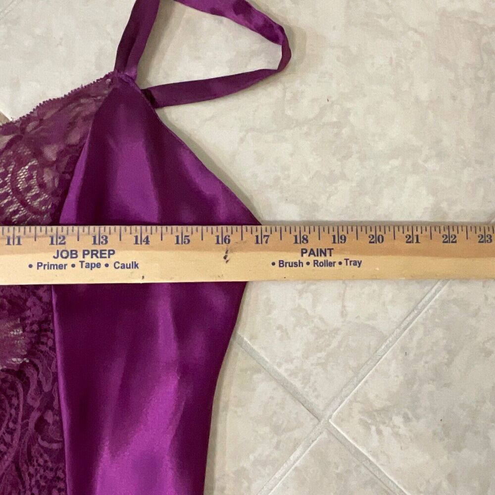 VTG Gold Label Victoria Secret Maxi Satin Liquid lace slip Dress S Purple Fairy - Picture 10 of 12